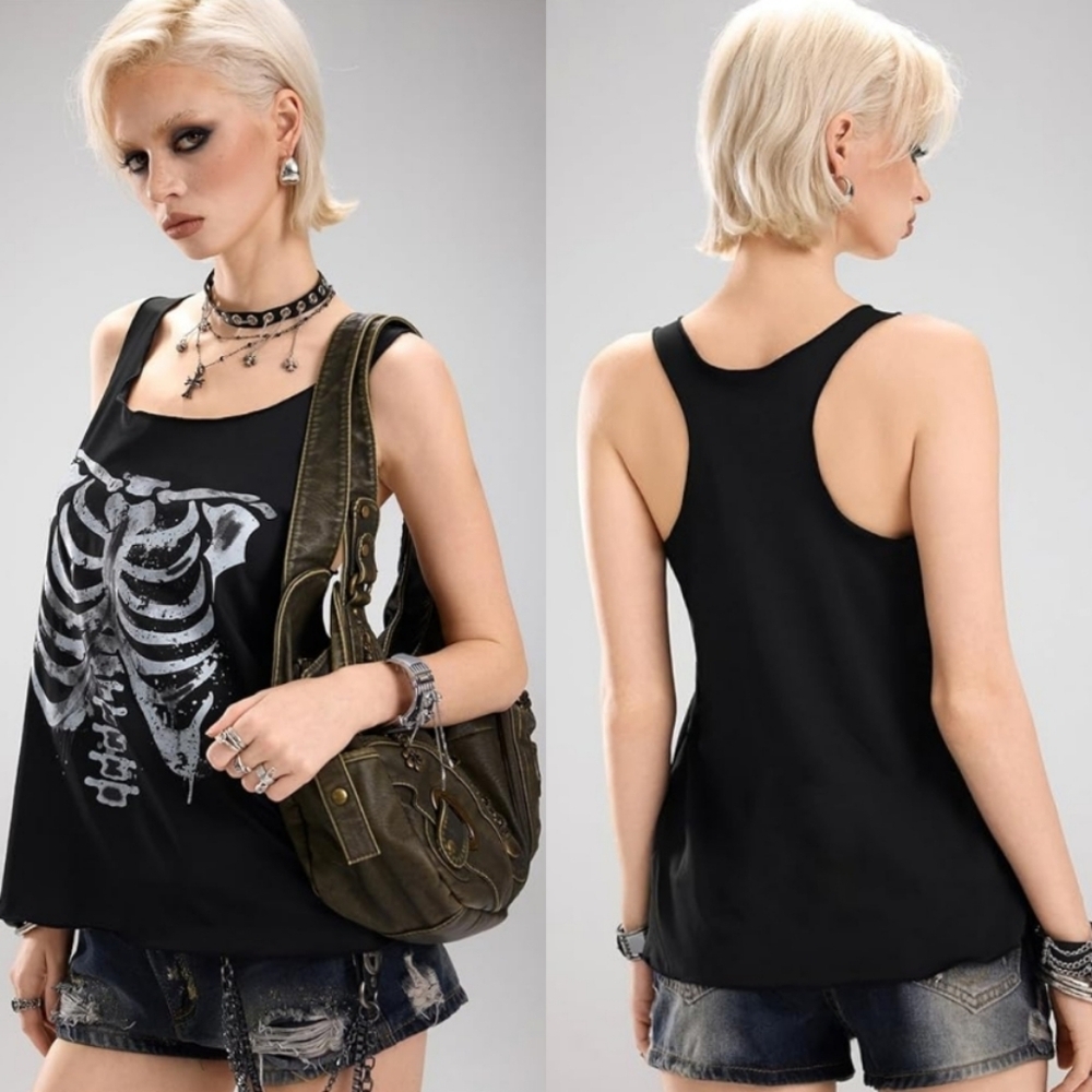 Nwt! Wdirara gothic punk skeleton rib cage graphic tank top